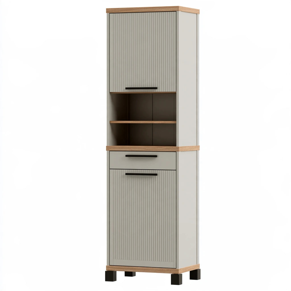 Meuble de rangement aux lignes épurées, coloris gris clair