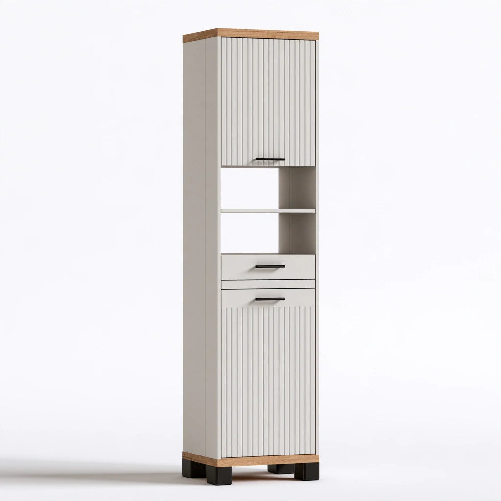 Meuble de rangement aux lignes épurées, coloris gris clair